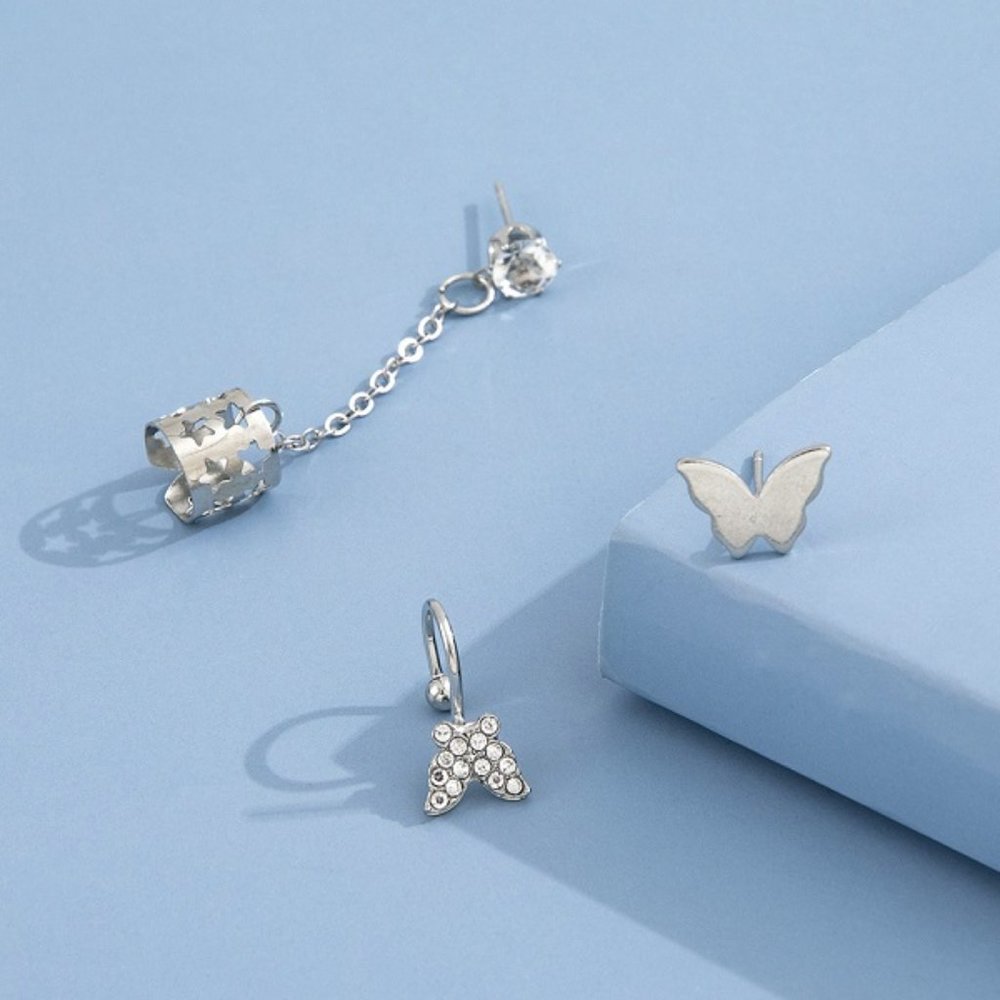 New Silver Beauty Butterfly Glossy Stone Sliver 3Pc Set - Picture 5 of 5
